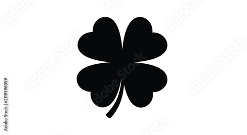 A simple black silhouette of a four leaf clover against a white background