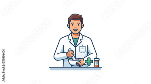 Bild auf Leinwand Male Doctor Wearing Lab Coat Smiling.