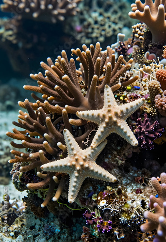 Two starfish resting on a v...