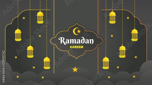 Hanging Ramadan lanterns decorative composition for festive celebration.
