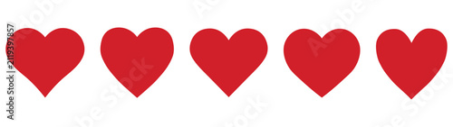 Five red hearts aligned in a row.
