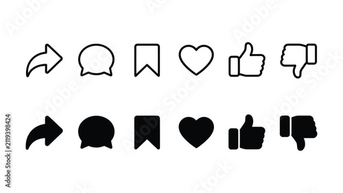 Black and white social media icons set