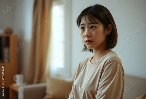 Young asian woman with shor...