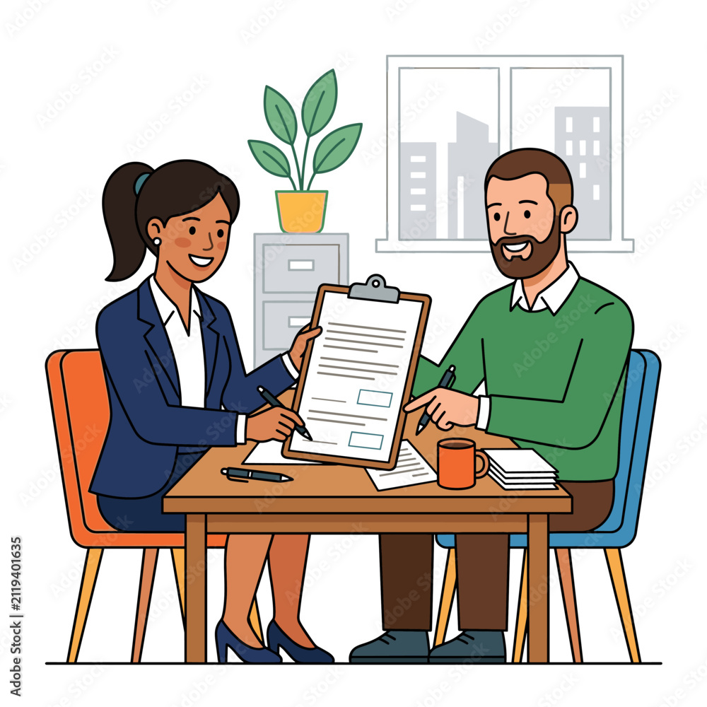 Fototapeta premium Businesspeople signing contract for agreement. Corporate professionals reviewing legal document for partnership or deal.