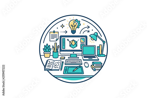 Graphic Designer Workspace Vector Illustration