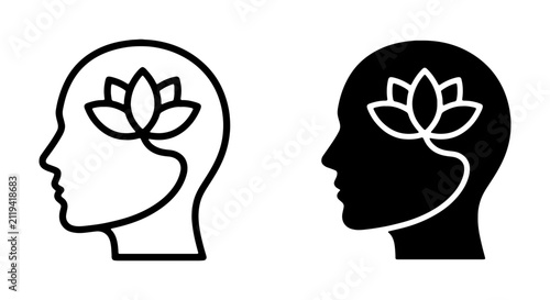 Obraz na plátně Mindfulness Lotus Icon, Inner Peace Silhouette, Mental Clarity Symbol, Meditatio