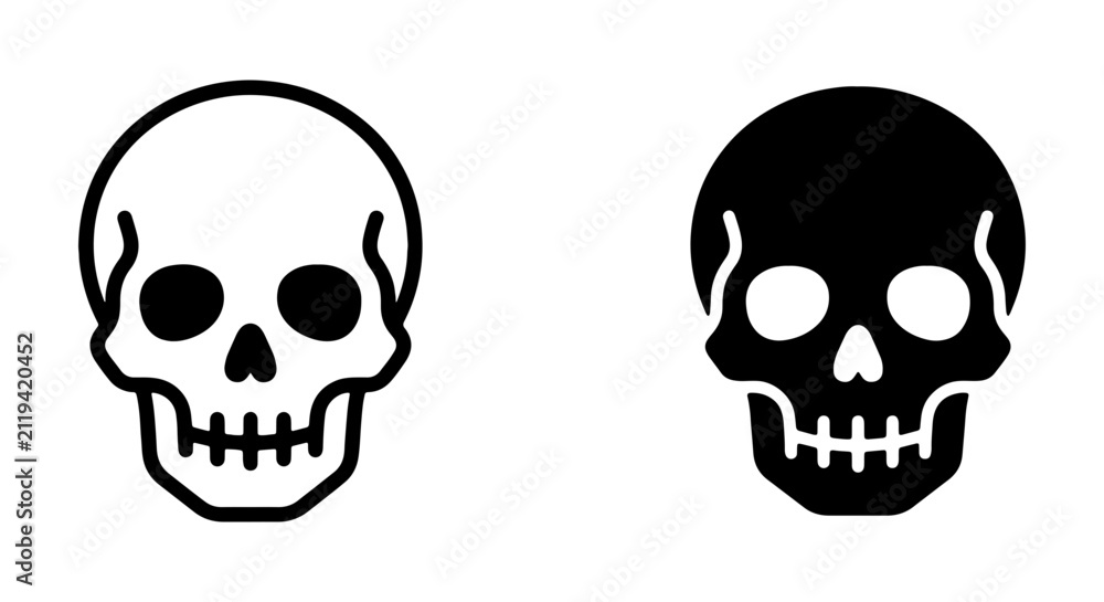 Obraz premium Skull Icons, Black and White Vector Graphics, Human Head Symbol Set, Danger Warning Sign