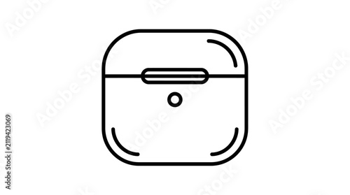 Simple line art icon of a wireless earphone charging case.