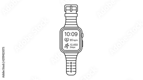 Simple line art icon of a modern digital smartwatch with fitness tracking features.