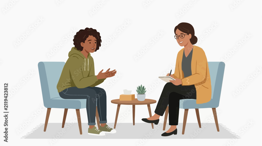 Obraz premium Therapist and patient in a counseling session discussing mental health and well-being in a modern office setting