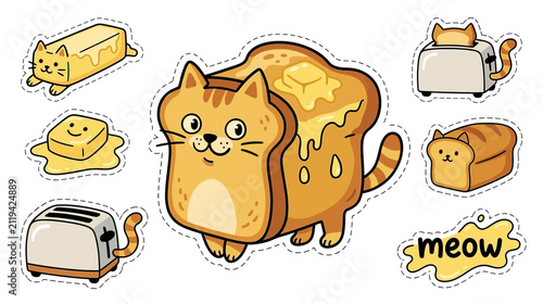 Cute cat toast and butter sticker set