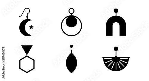 Obraz na plátne Modern Geometric Earring Icons, Minimalist Jewelry Symbols, Black & White Fashio