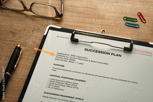 Succession Plan Strategic Document Staged on Workspace — ideal eye-catcher for HR and talent management articles