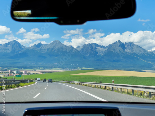 Canvastavla Poprad, Slovakia - August 5, 2025: Panoramic View of the High Tatras from D1 Mot