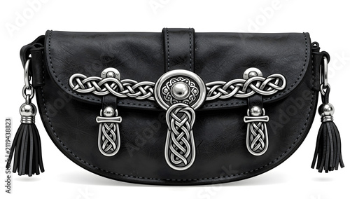 Traditional Scottish leather sporran with silver Celtic knot buckle