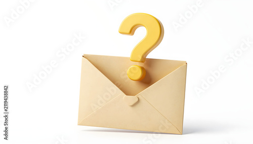 Yellow question mark hovering above an unsealed envelope