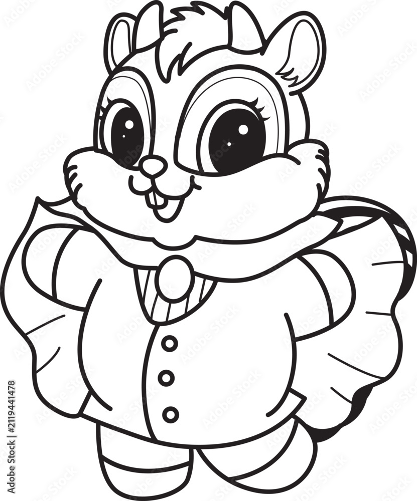 Obraz premium Coloring pages of Cute funny Chipmunk sticker icon with halloween theme