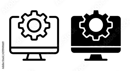 Computer Settings Icons, Technology Gear Interface, System Configuration Tools, Digital Setup Graphics