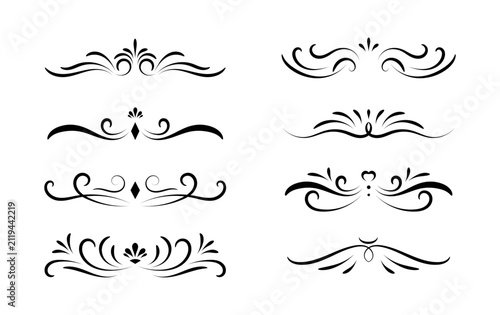 Decorative vintage borders vector set of elements. Abstract swirling floral decorative dividers
