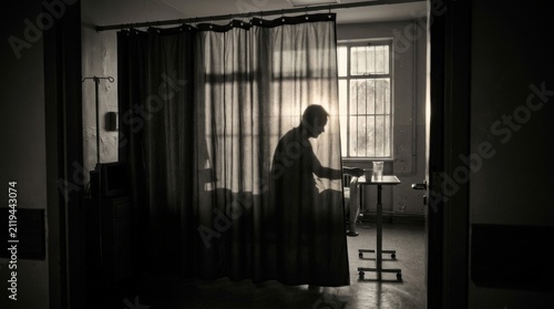 Somber Hospital Room Silhouette Of A Patient In Isolation