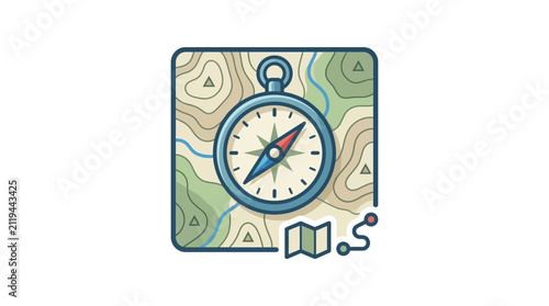 Iconic Compass Overlaying Topographic Map for Navigation.