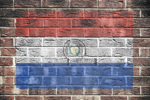 Paraguay flag on old brick wall background