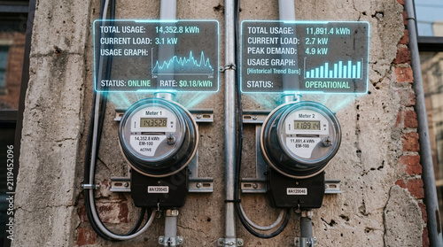 Electric meter energy monitor power usage electricity digital display utility meter current load peak demand usage graph industrial meter