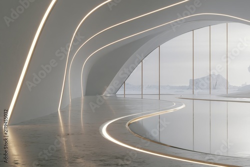 Curved Futuristic Hall with Integrated Linear Lighting
