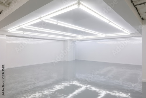 Geometric Ceiling Lights in Bright Contemporary Gallery
