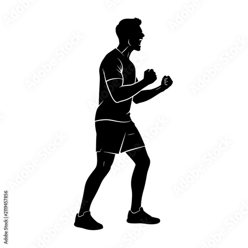 Energetic Young Man Celebrating Victory with Excited Posture and Athletic Silhouette Illustration