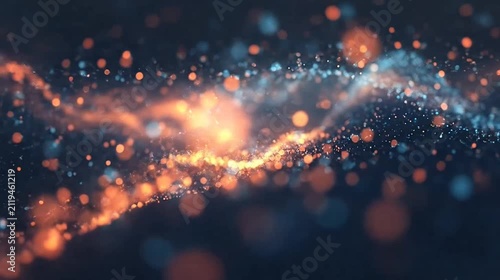 Abstract glowing particle flow with vibrant light in dark background