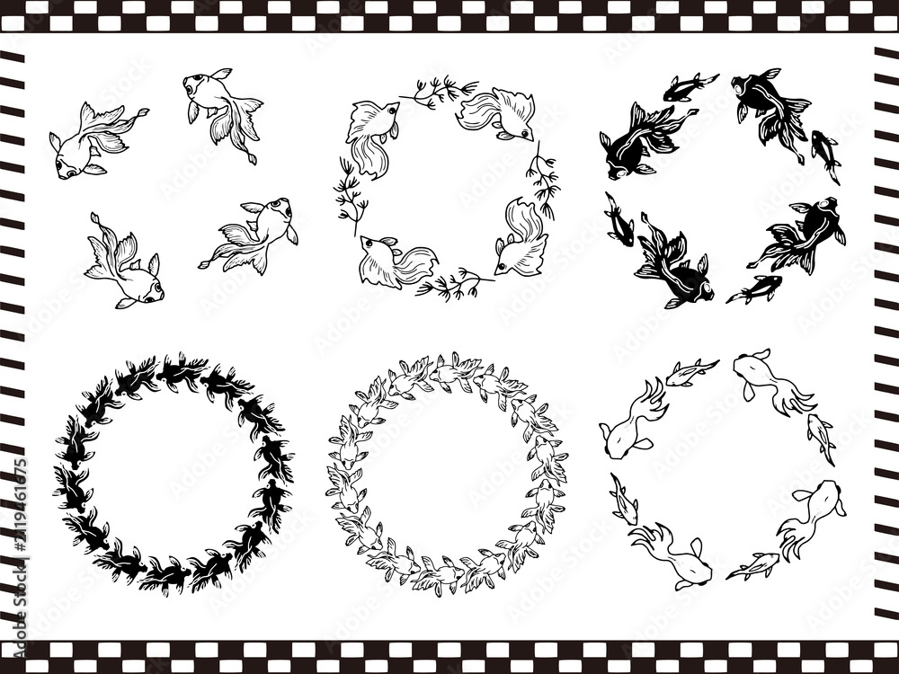 Fototapeta premium 金魚イラストフレームセット初夏１