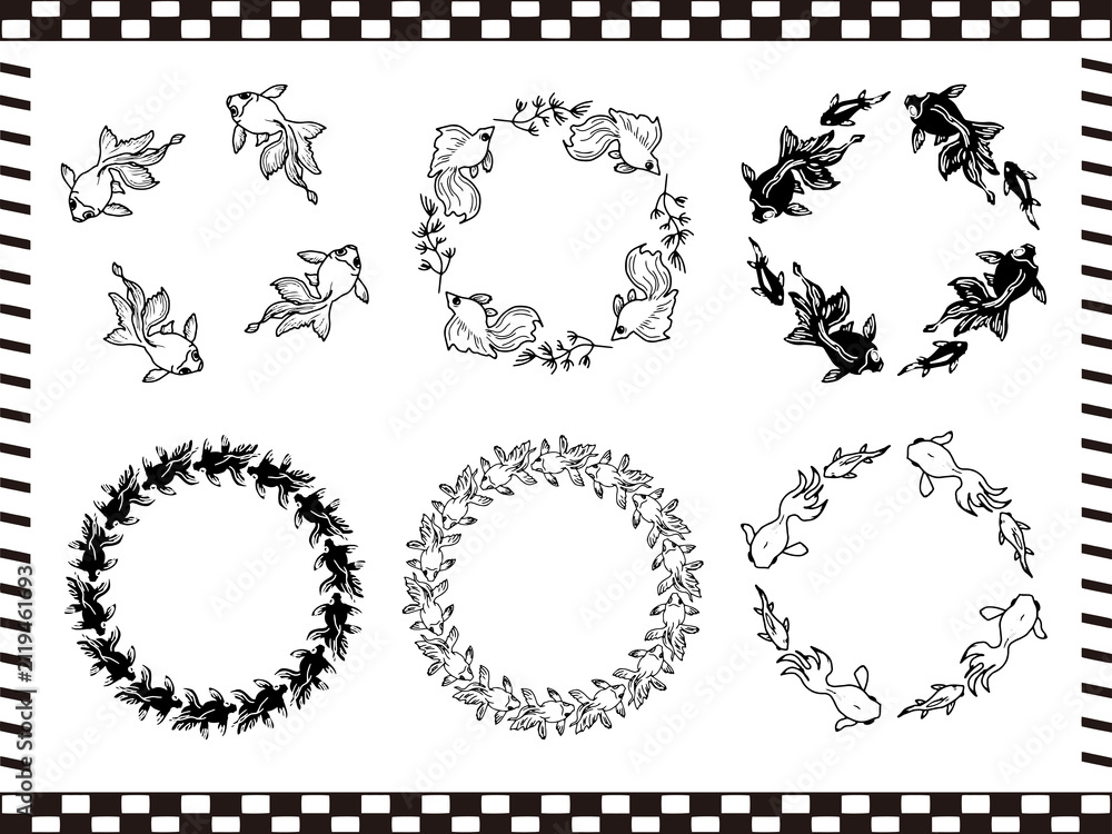 Fototapeta premium 金魚イラストフレームセット初夏１