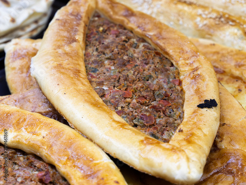 Delicious Homemade Turkish Pide with Meat Filling