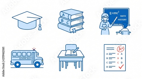 Education icons set. Vector school symbols for learning and academic design projects.