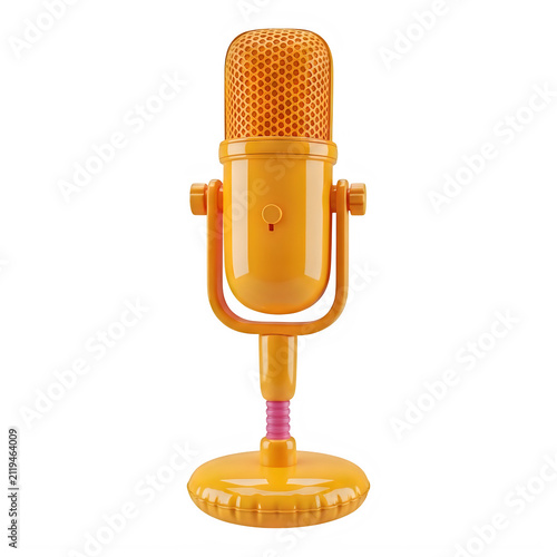 Vintage microphone with golden body and black grille on stand