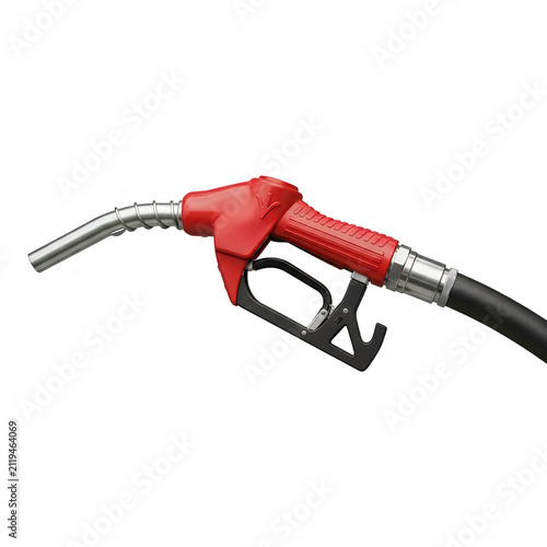 Red and silver handheld gas pump nozzle for fuel dispensing