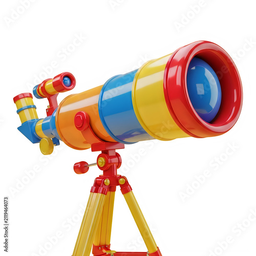 Colorful toy telescope on a tripod stand for children’s exploration