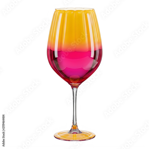 A stylized glass filled with gradient-colored wine against a plain background
