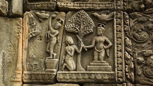 Obraz na płótnie Detailed historical bas-relief panel depicting religious scene on the wall of Ba