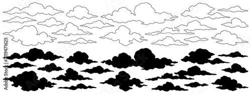 Minimalistic cloud illustrations isolated on a transparent background