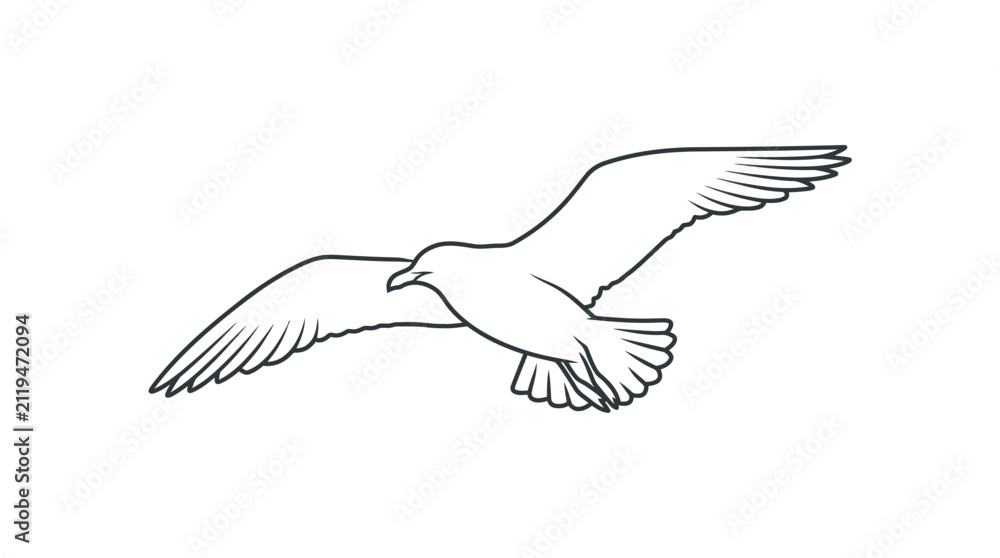 Fototapeta premium Minimalist Line Art of a Seagull in Flight