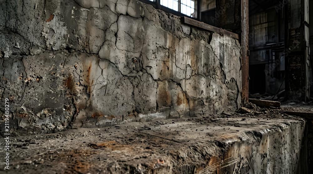 Fototapeta premium Cracked concrete wall in derelict industrial building.