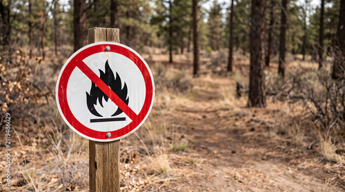 Circular no fire warning sign with crossed flame symbol indicating prohibited open flames in areas