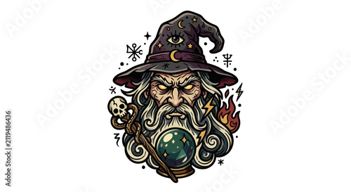 Принти на полотні Mystical Wizard with Crystal Ball and Staff