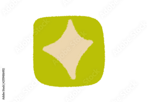 Принти на полотні Bright green hand drawn shape with cream four pointy star vector illustration on