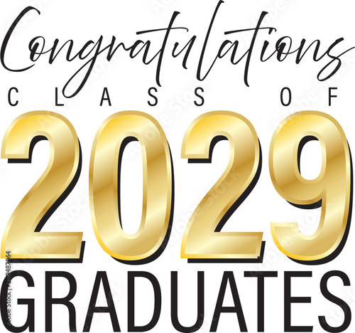 Elegant Congratulation 2029 Graduation banner design in black and gold with white or transparent background