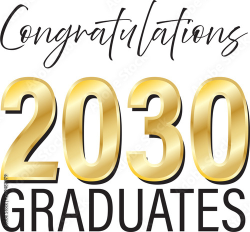 Elegant Congratulations 2030 Graduation banner design in black and gold with white or transparent background