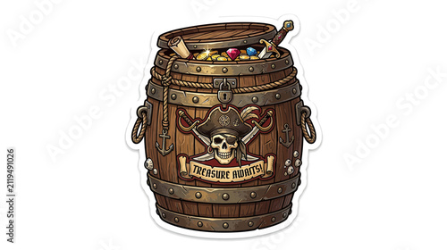 Fotografie Vintage Treasure Chest Barrel with Jewels and Gold
