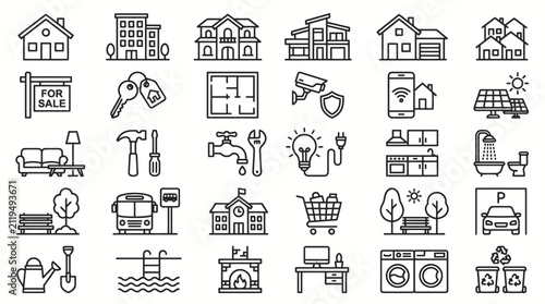 Real estate and home line icon set.